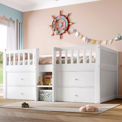 3ft Single Wooden Bed Frame with Storage Drawers Children's Toddler Kids Sleeper