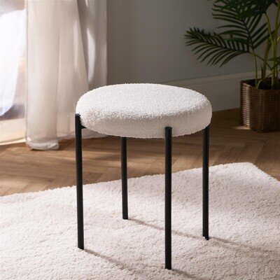 OHS Boucle Round Footrest Stool Upholstered Vanity Padded Seat Table Chair