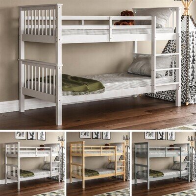 Bunk Bed High Sleeper Solid Pine Wood Frame Slats Childrens Kids Single 3FT