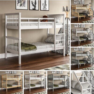 Wooden Bunk Beds Detachable Triple Sleeper High Sleeper Ladder Kids