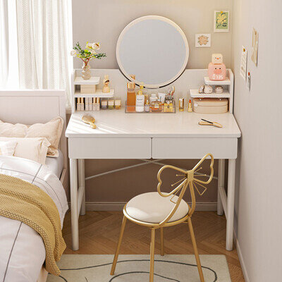 White Vanity Dressing Table w/ 2 Drawers Bedroom Mirror Makeup Desk UK STOCK