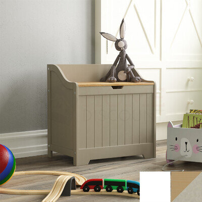 Priano Toy Box Chest Wooden Storage Blanket Lid White Grey Kids Childrens Tidy