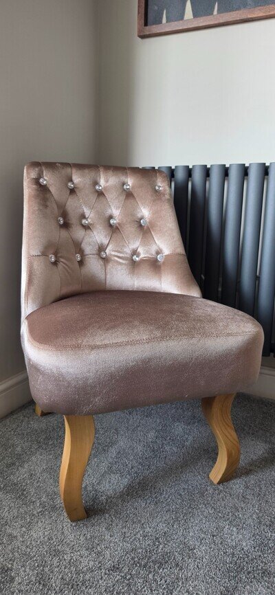 Plush velvet mink dressing table occasional bedroom chair with diamante detail
