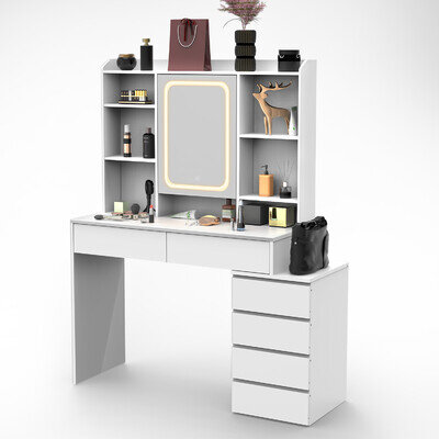 Dressing Table With 6 Drawers LED Mirror Set Makeup Desk Vanity Table Bedroom UK