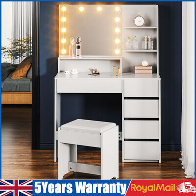 Dressing Table With 5 Drawers LED Mirror Set Makeup Desk Vanity Table Yvgmipfixx