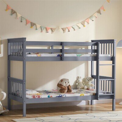 Bunk Bed High Sleeper Solid Wood Frame Slats Childrens Kids Single 3FT Grey