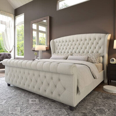 Scroll Sleigh Bed Frame Plush Velvet Upholstered Ottoman Gas Lift Storage Double
