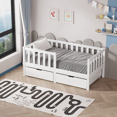 Junior Wooden Bed Toddler Pine Wood Children's Kids Cot Bed Frame Storage White