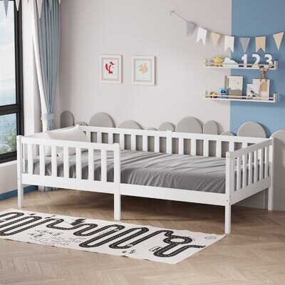 Junior Toddler Bed Wooden Solid Pine Children Kids Bed Frame Furniture White