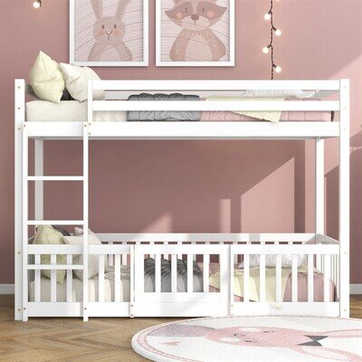 Kids Bunk Beds Mid Sleeper with Ladder Children Pine Wooden Bed Frame Cabin Bed