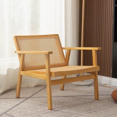 Panana Modern Accent Chair with Wood Frame,Rattan Chairs, Reading Armchair Chair