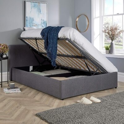 Side Lift Storage Bed Ottoman Small Double Hopsack Fabric Bed Frame Furniture