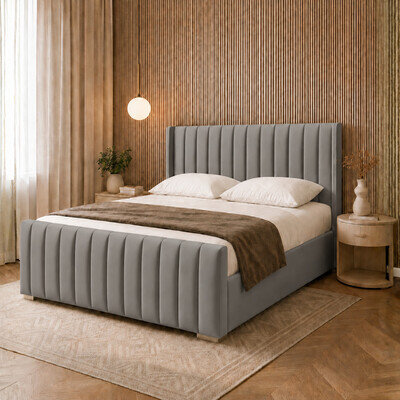 Ottoman Storage Bed Winged Panel Plush Velvet Upholstered 4FT6 Double 5FT King