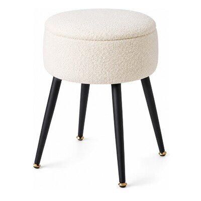 Round Dressing Table Stool with Storage, Faux Teddy Fur Makeup Vanity Stool