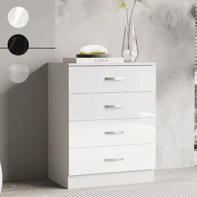 High Gloss Chest of Drawers Tall Wide 4 Drawer Bedroom Furniture Cabinet