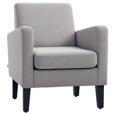 HOMCOM Modern Armchair Accent Chair with Rubber Wood Legs for Bedroom Light Grey