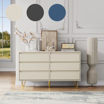 Chest of Drawers Wide 6 Drawer with Golden Leg Bedroom Storage Furniture Cabinet
