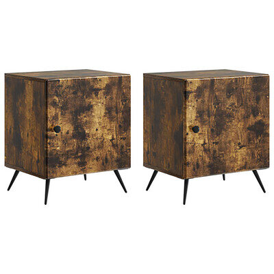 Bedside Cabinet Tables x 2 Bedroom Nightstand Storage Units Smoked Oak Brown