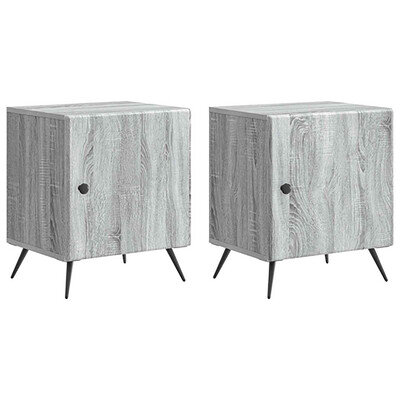 Bedside Cabinet Tables x 2 Bedroom Nightstand Storage Units Sonoma Grey