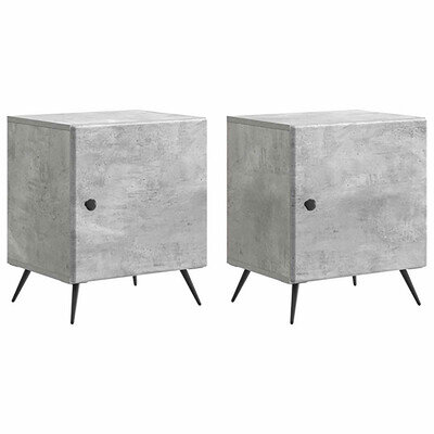 Bedside Cabinet Tables x 2 Bedroom Nightstand Storage Units Concrete Grey