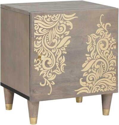 Bedside Cabinet Table Solid Acacia Wood Bedroom Nightstand Storage Unit Grey