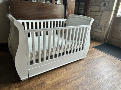 Tutti Bambini Deluxe Sleigh Cot Bed with Under Bed Integrated Drawer - White