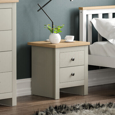 SALE 2 Drawer Bedside Chest of Drawers Nightstand Table Bedroom Storage Grey