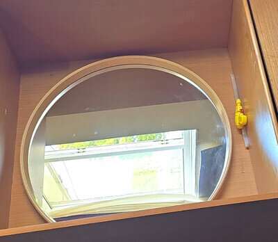 Wood Dressing Table with Round Mirror, 3 Drawers, Freestanding Bedroom