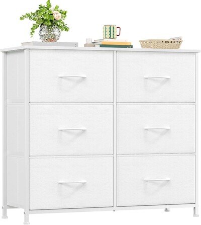 White 6 Drawer Chest of Drawers Bedroom Storage Modern Wooden Dresser