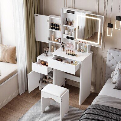 Dressing Table With Drawers Mirror Stool Set Makeup Desk Vanity Table Bedroom