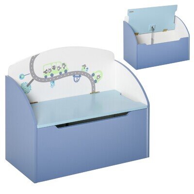 HOMCOM Kids Wooden Toy Box Children Storage Chest Bench Organiser Bedroom Blue