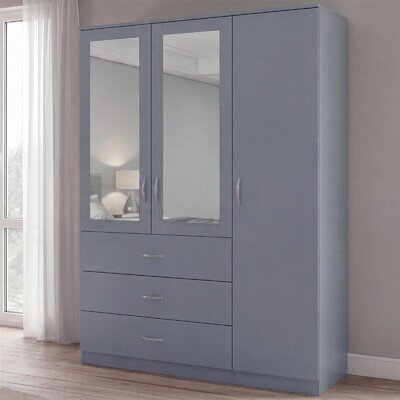 SALE 3 Door 3 Drawer Mirrored Wardrobe Bedroom Storage Unit Grey