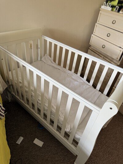 Babymore Eva Sleigh Baby & toddler Cot Bed - Convertible Cot with Drawer