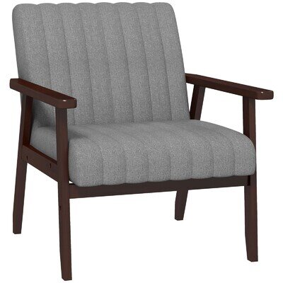 HOMCOM Modern Accent Chair Upholstered Armchair for Bedroom Living Room Grey