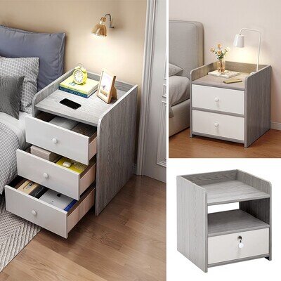 3 Drawer Bedside Cabinet Grey White Storage Table Modern Bedroom Furniture