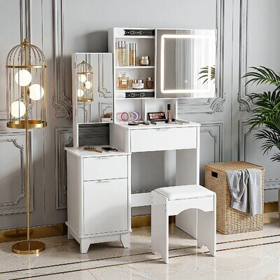 Dressing Table With Drawers Mirror Stool Set Makeup Desk Vanity Table Bedroom Uy