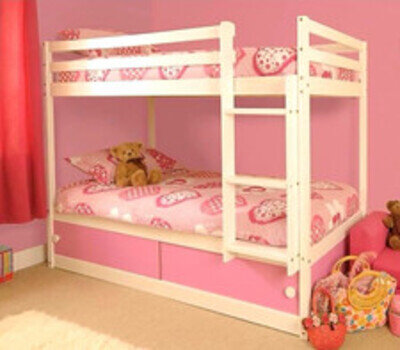 Children's Single Wooden Bunk Bed Frame, White Painted Finish with Ladder