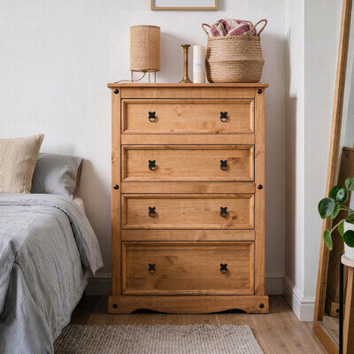 Corona Chest of Drawers 4 Drawer LARGE Mexican Pine Solid Wood Wooden Bedroom