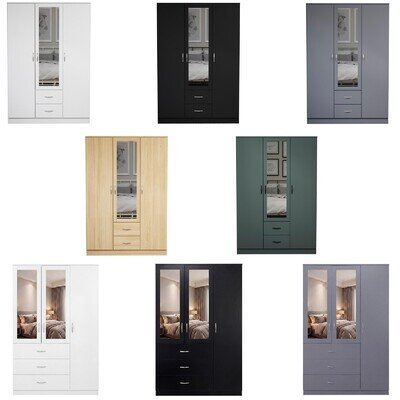 Modern Wide Wardrobe 3 Door 2/3 Drawers Storage Hanging Rail Bedroom Furniture