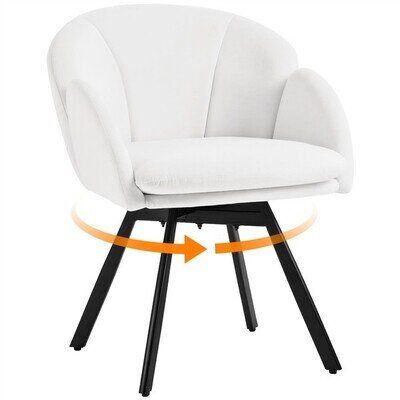 Swivel Accent Chair with Armrests and Backrest, Modern Velvet Side Chair, White