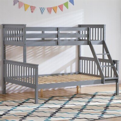 Triple Sleeper Bunk Bed Solid Wood Frame Childrens Kids Double & Single 4FT6 3FT