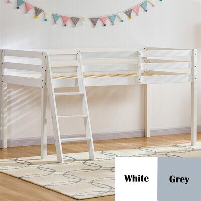 Kids Bunk Bed Mid Sleeper Wooden Cabin Bed Frame With Ladder Storage Kids Play