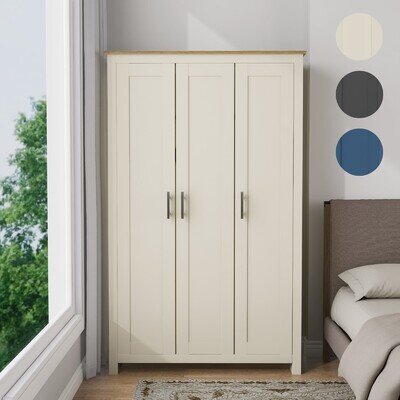 Wooden 3 Door Wardrobe with Hanging Rail Drawers Bedroom Storage Furniture