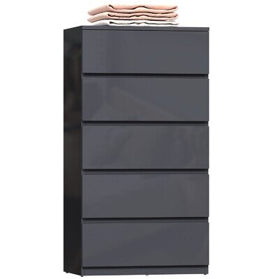 HOMCOM Bedroom Chest of Drawers, 5 Drawers Dresser, Drawer Unit, Grey