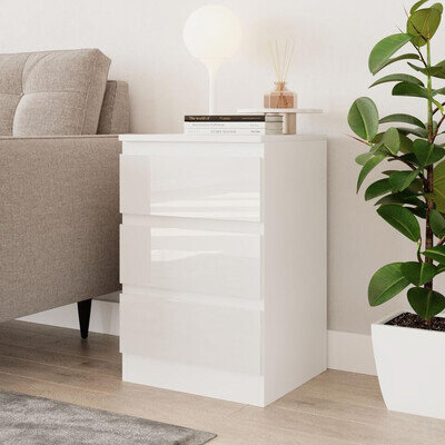 URBNLIVING 62Cm High Gloss Bedside Chest of Drawers - 3 Drawer Bedroom Storage C