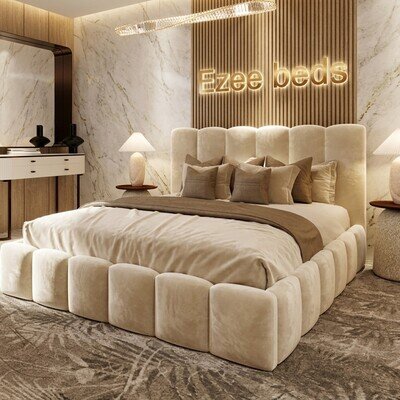 Cloud Bubble Plush Velvet Ottoman Gas Lift Storage Bed Double King All UK Sizes