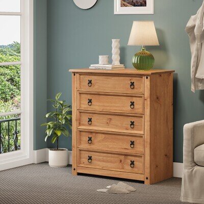 Corona Chest of Drawers 5 Drawer Rustic Mexican Solid Wood Pine Wooden Bedroom