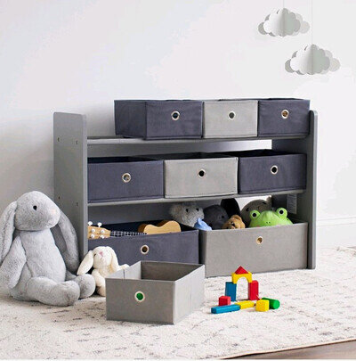 Humble Crew 9 Bin Toy Storage Organiser Kids Children Toddler Grey Fabric