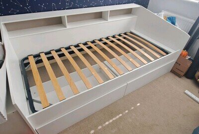 Children’s White Single Wooden Cabin Bed with Shelfs & 2 Draw Storage Drawers