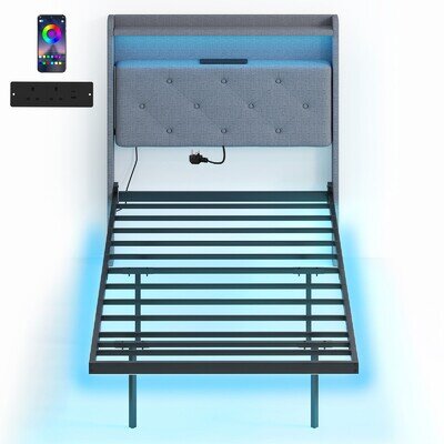 HOMCOM Single Upholstered Floating Bed Frame, Grey,Refurbished